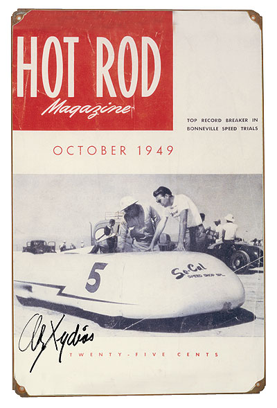 Tin Sign HOT ROD Magazine Streamliner Autographed by SOCAL founder Alex 